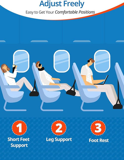 Travel Pillow Airplane Foot Hammock Set, Airplane Pillows with 3D Eye Mask for Sleeping, 360° Support Plane Head Strap, Long Flights Essentials, Stop Bobblehead and Travel Foot Rest Leg Relief