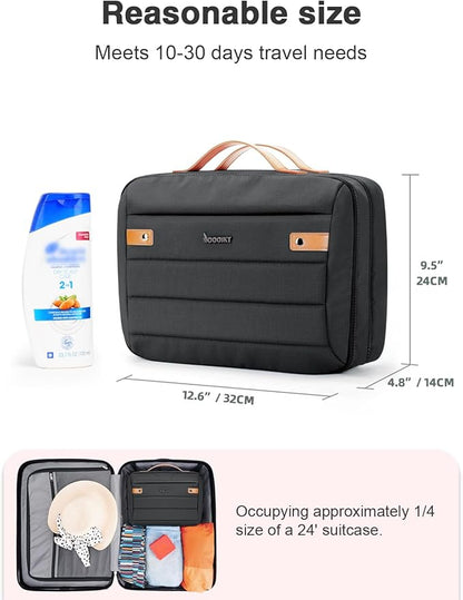 Women's Hanging Toiletry Bag, Waterproof Travel Cosmetic Organizer with Jewelry Storage, Large Capacity Makeup Case for Full-Size Skincare & Bathroom Essentials, Portable Cosmetic kit, Black