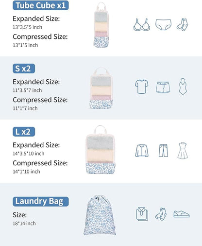 Narwey 6 Set Compression Packing Cubes for Travel Kids Women Carry on, Packing Organizers Bag for Backpack Luggage Suitcase Duffle Bags