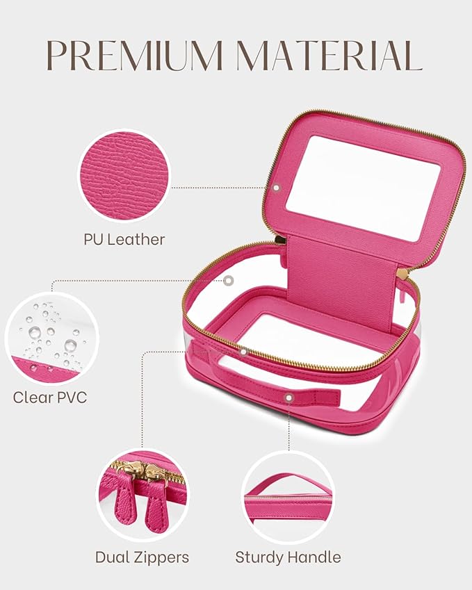 Clear Cosmetic Bag Set for Women Makeup Bag with Handle, 3 Pcs Travel Toiletry Bag Transparent Cosmetic Case Portable Make Up Organizer Bag for Essentials