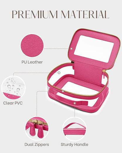Clear Cosmetic Bag Set for Women Makeup Bag with Handle, 3 Pcs Travel Toiletry Bag Transparent Cosmetic Case Portable Make Up Organizer Bag for Essentials