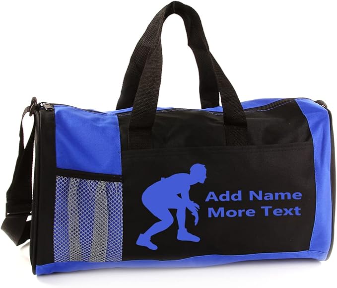 KishKesh Personalized Kids Sports Duffel Bag – Ideal for Wrestling, Gym, Travel, Training & Workout – Durable, Costumizable Name & Text – Blue, 18" x 10" x 8"