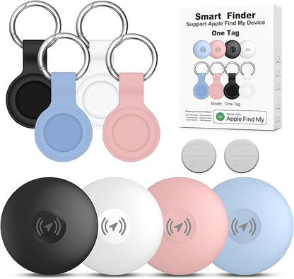 Air Tracker Tags-4 Pack Work with Apple Find My (iOS Only): Bluetooth Tracker with 4 Cases and 2 Replaceable Batteries - Key Finder Item Locator Smart Tag for Luggage Bags Wallet Suitcase