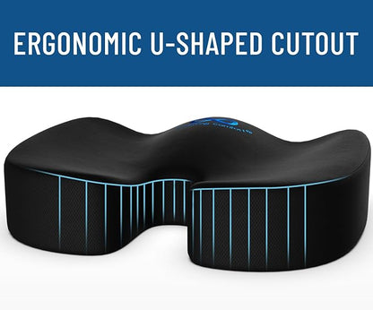 Everlasting Comfort Doctor Recommended Memory Foam Seat Cushion for Office Chairs & Car - Ergonomic Office Desk Accessories - Cushions for Tailbone Pain Relief, Sciatica & Back Support Pillow