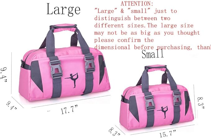 Small/Large Dance Duffle Bag For Girls Sport Gym Bags For Women Yoga Bag (Pink, Large)