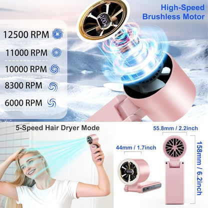 CAZOKASI Rechargeable Strong Wind Handheld Fan With Ambient Lighting 4 IN1 5000mAh Upto 22H For Desktop Waist Clip Neck (StrongWind/Pink)