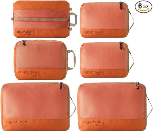 Eagle Creek Pack-It Reveal Extended Stay Set - Compression Travel Packing Cubes Set - Eco-Friendly - Quick-Drying, Water-Resistant Fabric - Pack of 6 - Mandarin