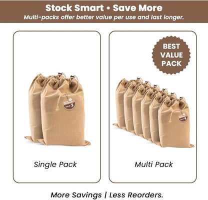 LFH Cotton Rich Shoe Storage Bags with Drawstring, Dustproof Breathable Reusable Organizer, Perfect For Travel, Dorm, Hotel, College, Gym, Easy to Carry, Machine Washable 12"x17" (Pack of 2) - Beige