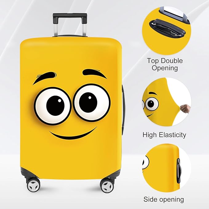 ANNA QUEEN Cute Emoticons Yellow Luggage Cover Washable Suitcase Protector Suitcase Cover Anti-Scratch,Stretchable Fit for 18-32Inch Luggage,Travel Bag Cover XL(fits 29-32Inch suitcase)