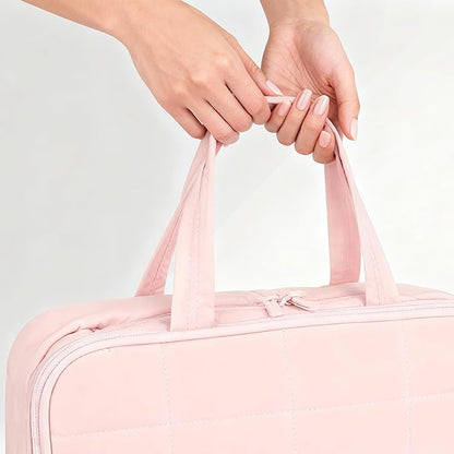 Travel Toiletry Bag for Women,Portable Hanging Travel Bag Cosmetic Jewelry Organizer,Makeup Bag for Toiletries,Full Sized Shampoo,Conditioner,Pink