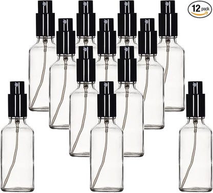YIZHAO Clear Glass Spray Bottles 2oz, with Small Fine Mist Spray, Metal Cap, Refillable for Essential Oil,Travel,Cleaning,Perfume,Aromatherapy,Makeup – 12 Pcs