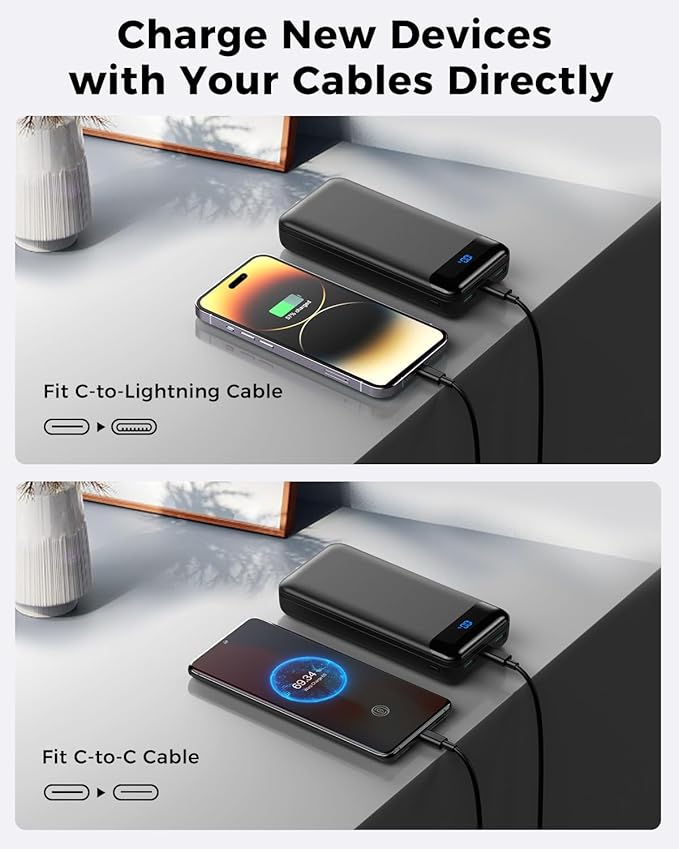 Portable Charger, Power Bank 40000 mAh PD 30W and QC 4.0 Fast Charging External Battery Pack with USB-C LED 3 Outputs & 2 Inputs Portable Charging Phone 15 14 13 pro