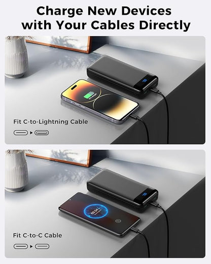 Portable Charger, Power Bank 40000 mAh PD 30W and QC 4.0 Fast Charging External Battery Pack with USB-C LED 3 Outputs & 2 Inputs Portable Charging Phone 15 14 13 pro