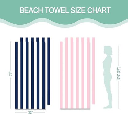 Eunzel 2 Pack Microfiber Beach Towel, Quick Dry Travel Towel Large Sand Free Towel for Beach, Camping, Swim Pool, Gym, Sports& Yoga 71"x32", Stripe Navy & Pink