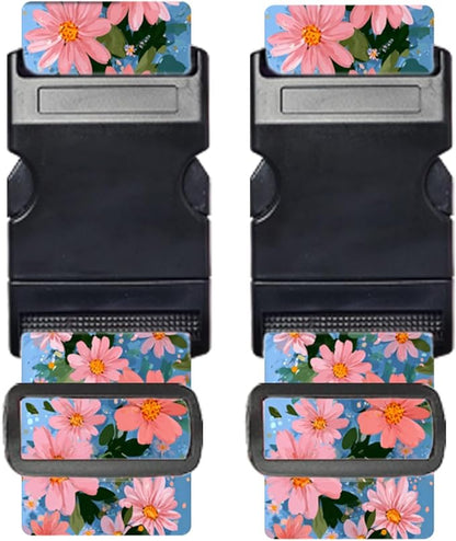 Nuxovilar Luggage Straps of 2 Set Pink Flowers Pattern, 1.96x90.5 inches - Luggage Straps for Suitcases, Fit for Summer Travel, Beach Trips, Daily Use