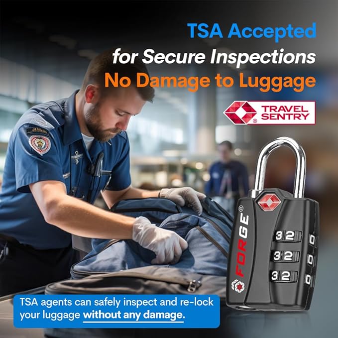 Forge TSA Approved Luggage Locks for School, Gym, Suitcase, Baggage, and Locker. Open Alert Indicator, Easy Read Dials, Alloy Body. Matte Black, 2-Pack.