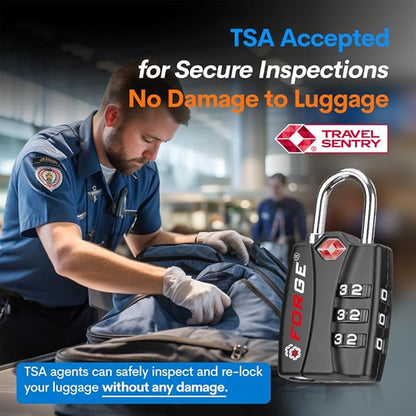 Forge TSA Approved Luggage Locks for School, Gym, Suitcase, Baggage, and Locker. Open Alert Indicator, Easy Read Dials, Alloy Body. Matte Black, 2-Pack.