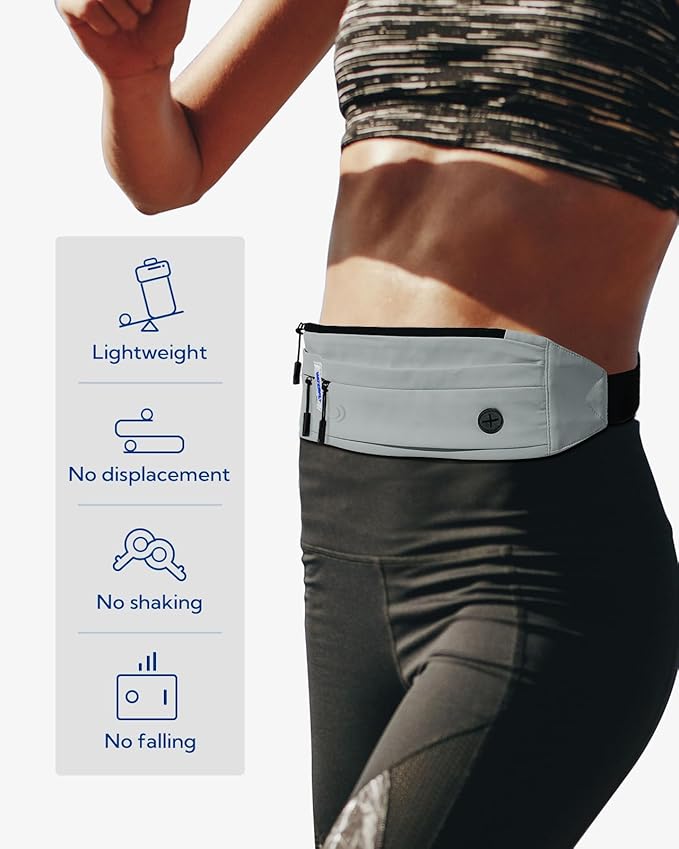 WATERFLY Running Belt Fanny Pack: Runner Marathon Jogging Waist Pack Sport Workout Exercise Fitness Phone Holder Belt for Men Women Jogger Slim Waistband Black