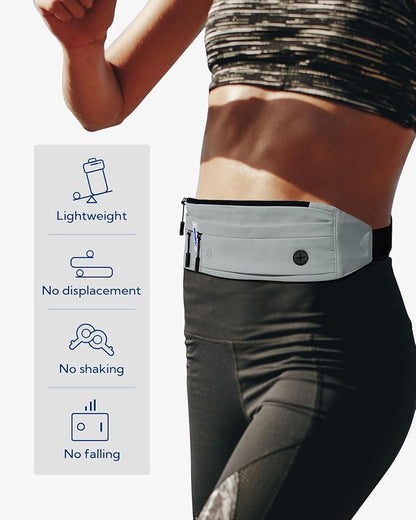 WATERFLY Running Belt Fanny Pack: Runner Marathon Jogging Waist Pack Sport Workout Exercise Fitness Phone Holder Belt for Men Women Jogger Slim Waistband Black