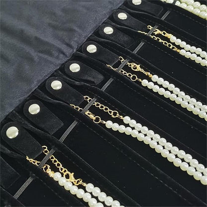 Portable Jewelry Roll Untangled Secure Necklace Travel Storage Bag Displays Holder 16 Chain (Black Diamond)