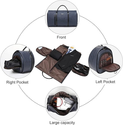 Modoker Convertible Leather Garment Bag, Carry on Garment Bags for Travel, Garment Duffel Bag, Gifts for Men Women Business Waterproof Suitcase Suit Travel Bags, Blue