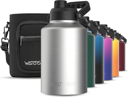 WATERSY 1 Gallon Water Bottle Insulated(Cold for 48 Hrs),BPA Free&Leak Proof,128oz Stainless Steel Water Jug,Big thermo,Large Water Bottle with Handle for Gym,Hiking,Camping&Travel,Stainless