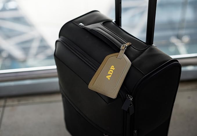 Personalized Monogrammed Taupe Leather RFID Passport Wallet and Luggage Tag