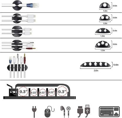 ELII 300PCS Cable Management Kit,4 Cable Sleeve 35 Cable Clips with 11Cord Holders,20 Roll Cable Organizer Straps and 200 Fastening Cable Ties,20 Cable Zip Tie Mounts for Computer TV Under Desk