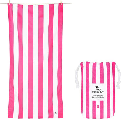 Dock & Bay Beach Towel - Quick Dry, Sand Free - Compact, Lightweight - 100% Recycled - Includes Bag - Cabana - Phi Phi Pink - Large (160x90cm, 63x35)