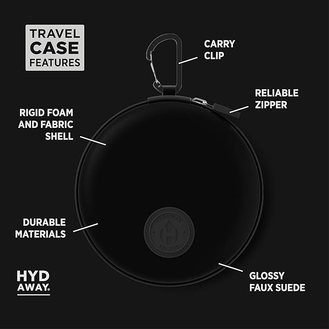 HYDAWAY Travel Case for Collapsible Bottles, Bowls & Cups - Protective Storage with Carabiner Clip - Durable, Water-Resistant, TSA-Friendly