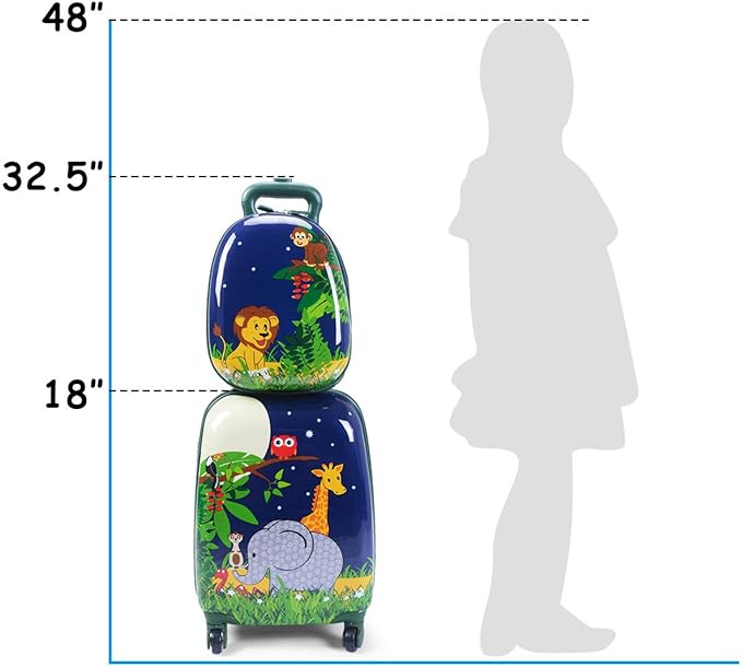 HONEY JOY Kids Luggage, 12" Toddler Backpack & 16" Travel Suitcase with Wheels, Lightweight Toddler Girls Suitcase, Durable ABS Hardshell, 2Pcs Carry On Luggage Set for Boys Girls(Elephant)