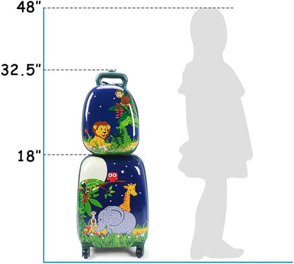 HONEY JOY Kids Luggage, 12" Toddler Backpack & 16" Travel Suitcase with Wheels, Lightweight Toddler Girls Suitcase, Durable ABS Hardshell, 2Pcs Carry On Luggage Set for Boys Girls(Elephant)