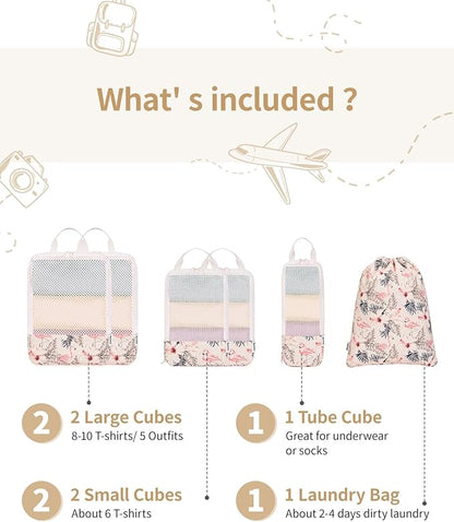 Narwey 6 Set Compression Packing Cubes for Travel Kids Women Carry on, Packing Organizers Bag for Backpack Luggage Suitcase Duffle Bags