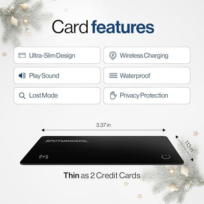 SPOTMINDERS Apple MFi Certified Wallet Tracker for Christmas Stocking Stuffers for Men Gifts for Women Works With Apple Find My Rechargeable 0.07in Slim Tracking Card - White Elephant Gifts for Adults