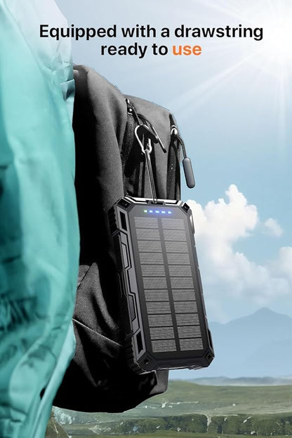 Power Bank 49800mAh Solar Portable Charger Wireless Charging USB-C 15W Fast Charging with 4 Built-in Cables LED Flashlight Battery Pack Compatible with iPhone, iPad, Perfect for Camping,Hiking