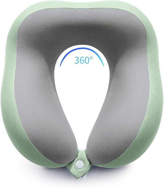 Ergonomic U-Shaped Memory Foam Neck Pillow for Travel & Office with Carry Pouch, Provides Neck Support for Airplane, Train, Anti-Sideturn Sleep (Green)