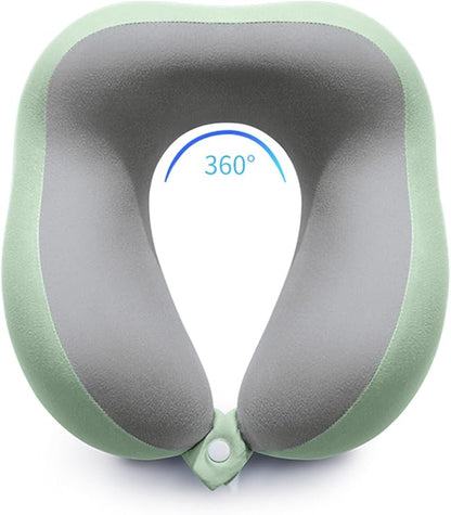 Ergonomic U-Shaped Memory Foam Neck Pillow for Travel & Office with Carry Pouch, Provides Neck Support for Airplane, Train, Anti-Sideturn Sleep (Green)