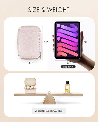 Vlando Jewelry Box with 8 Velvet Jewelry Bags Travel Jewelry Case for Women Girls Jewelry Organizer Necklace Rings Earrings Bags Gift Ideas for Christmas Birthday Bride (Pink)