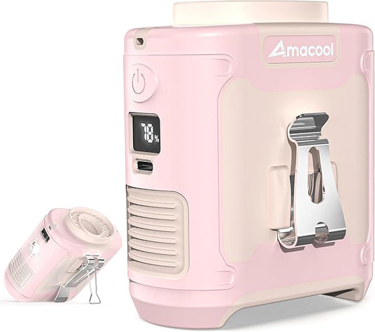 AMACOOL Portable Waist Fan Clip On, MAX 40H Work Time, 10000mAh Rechargeable Wearable Shirt Fan with Light, 16000RPM Powerful 5 Speed Belt Fans Personal Cooling Fans for Outdoor Jobsite Travel