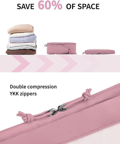 ECOHUB 5 Set Compression Packing Cubes for Suitcases Organiser Bags Set Travel Essentials with Shoe Bag for Traveling Tear-resistant Travel Accessories with ID Tag Expandable Packing Bags(Pink)
