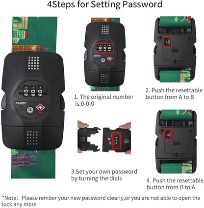 Travelkin Luggage Straps TSA Approved - Adjustable Cross Suitcase Straps with TSA Lock, Reinforced Buckle, Unique Pattern - Secure Heavy Duty Luggage Straps for Travel (Green)