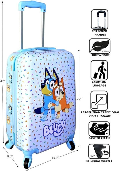 Fast Forward Kids Licensed Hard-Side 21” Spinner Luggage Lightweight Carry-On Suitcase (Bluey)