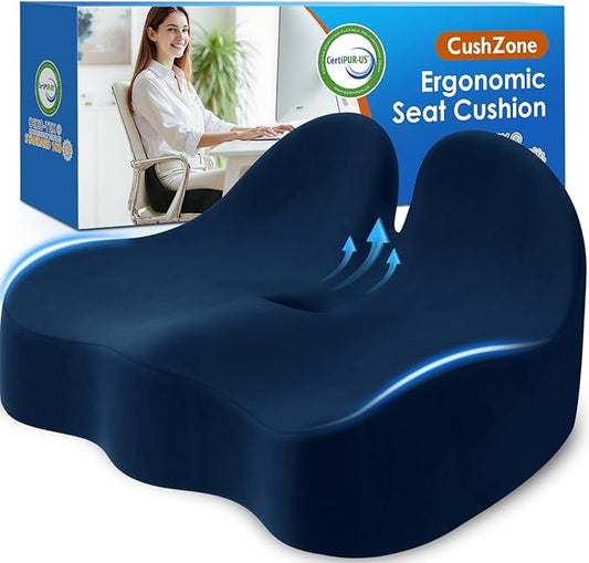 Seat Cushion, Memory Foam Office Chair Seat Cushion for Office Chairs/Car/Long Trip/Desk Chair/Gaming, X-Large Size for Sciatica & Hip & Tailbone Pain Relief, Sciatica Support (Blue)