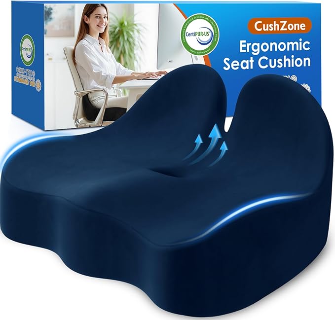 Seat Cushion, Memory Foam Office Chair Seat Cushion for Office Chairs/Car/Long Trip/Desk Chair/Gaming, Extra Large Size for Sciatica & Hip & Tailbone Pain Relief, Sciatica Support (Blue)