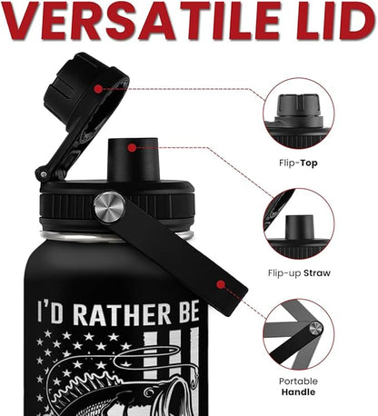 Fishing Water Bottle - 32oz Stainless Steel Insulated Bottles with lid - Deer Fishing Gifts for Fisherman Papa Dad Husband - Gift for Christmas Birthday Fathers Day