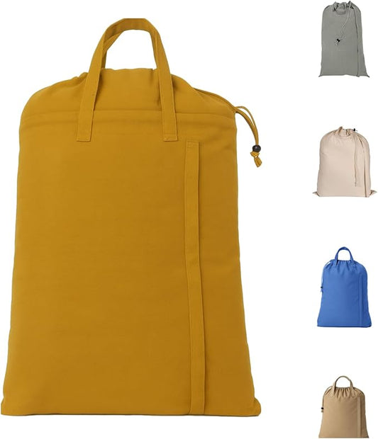 LFH Home Cotton Canvas Large Laundry Bag with Handle, Heavy Duty Drawstring Closure Washable Laundry Bags, School Travel, Home, Hotel, College Dorm, Organizer Sack, Toys Clothes 24x36-Yellow