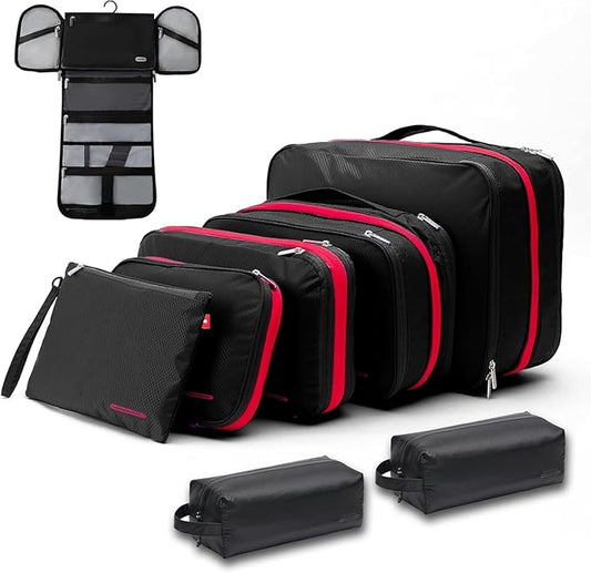 Bee Nesting BeeNesting Waterproof Compression Packing Cubes 5/6/8 sets, Large Travel Packing organizers for Carry on Luggage, 2 Sides Expandable Storage Bags