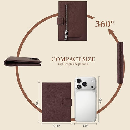 Genuine Leather Passport Holder for Women Men, Hidden Airtag Pocket, RFID Blocking, Zippered Coins Pocket & Cash Compartment Travel Gifts Essentials Passport Cover Case - Coffee