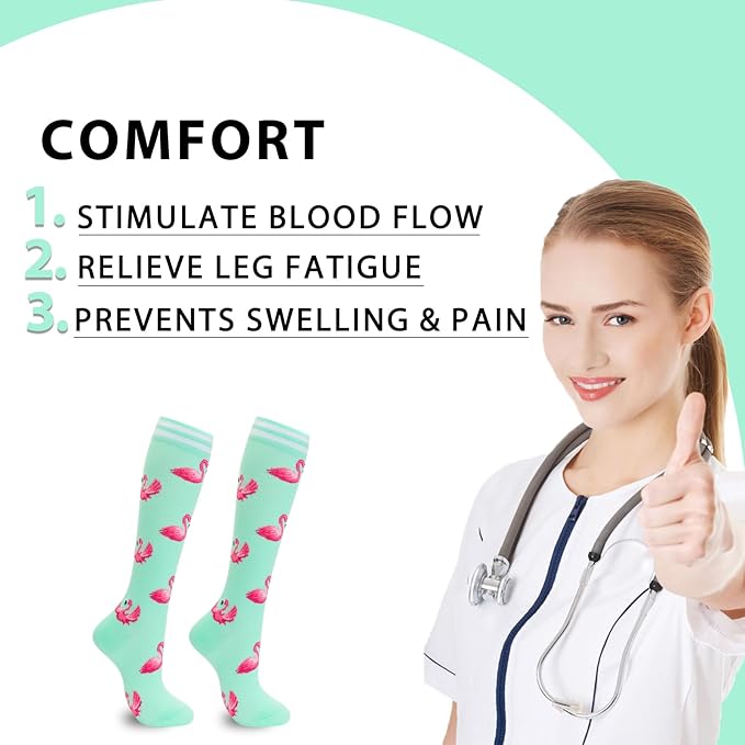 fenglaoda Compression Socks Women Men 6 Pairs, Knee High Best Support Circulation Socks for Running, Travel, Flight, Nurse