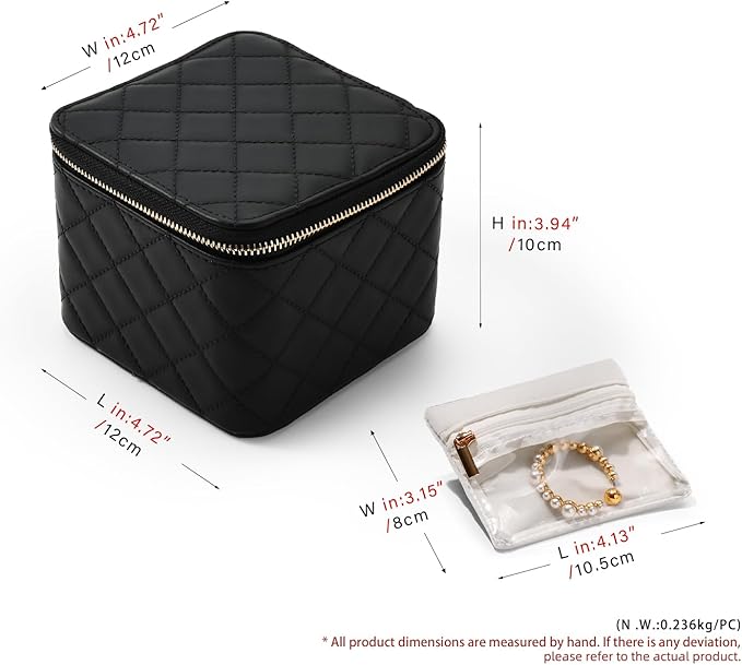 Travel Jewelry Box Organizer - Small Jewelry Case with 6 Small Velvet Zipped Pouches Pockets for Jewelry Necklaces Rings Earrings Storage(Black)